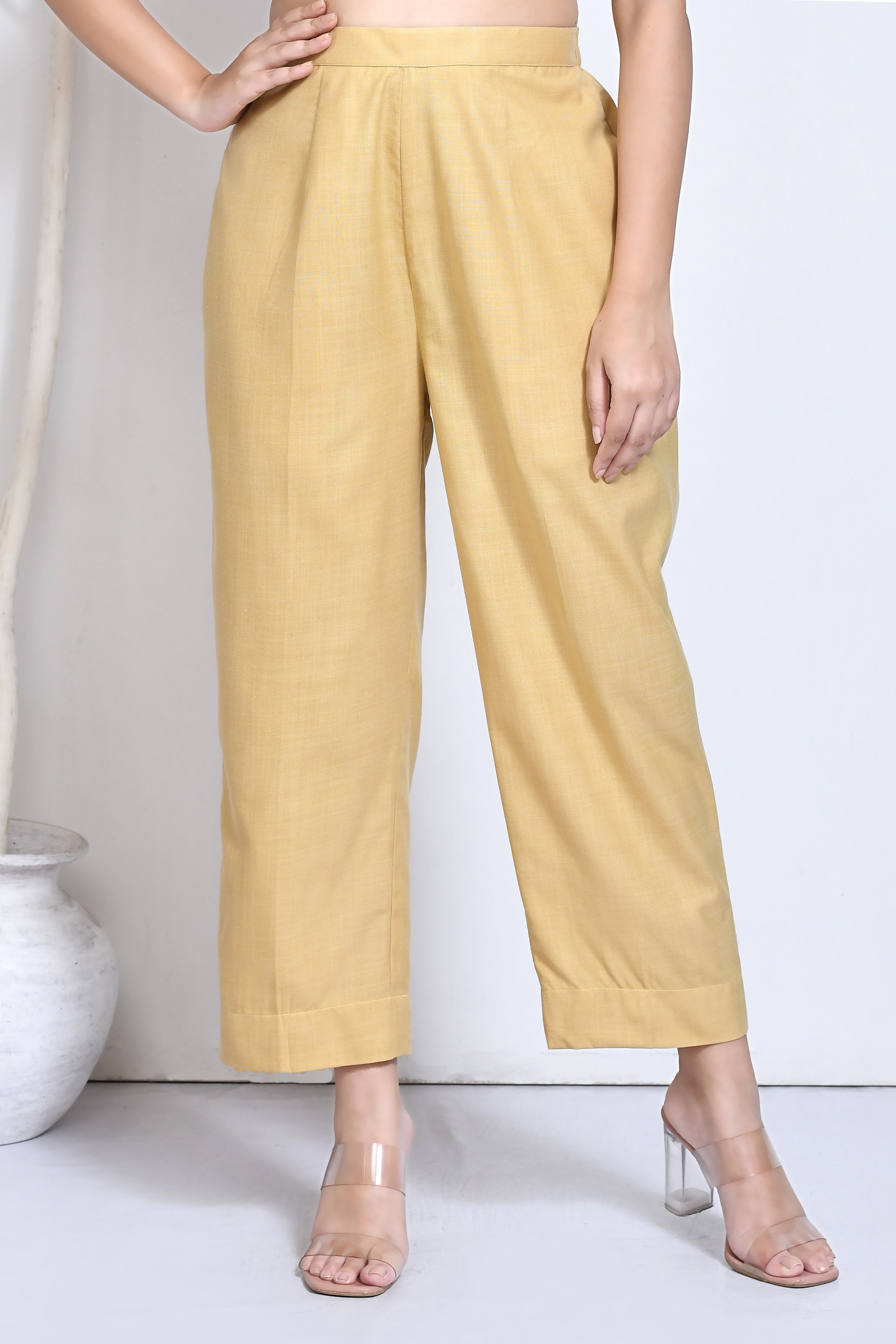 Beige cotton straight pant