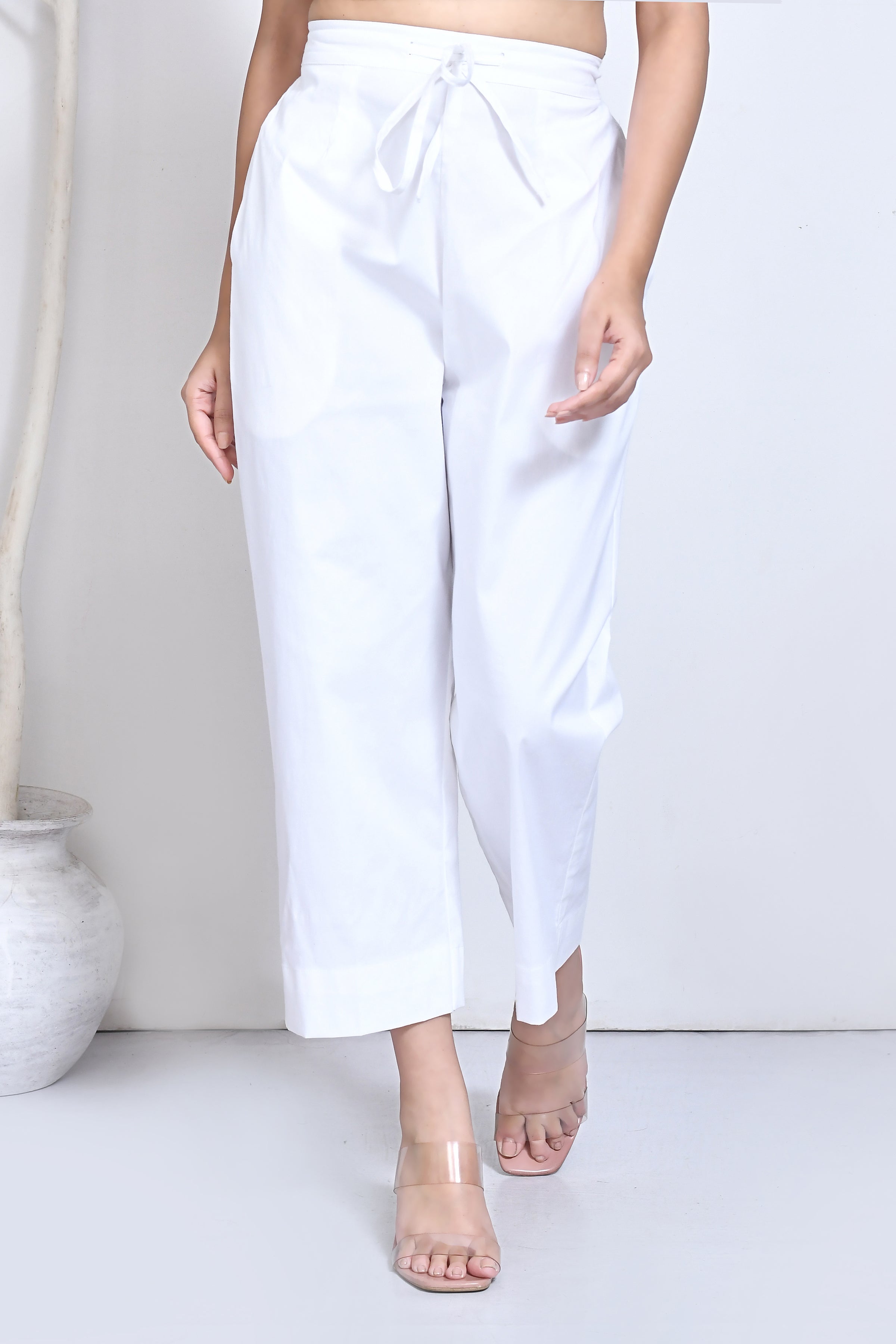 White Cotton stretchable pants