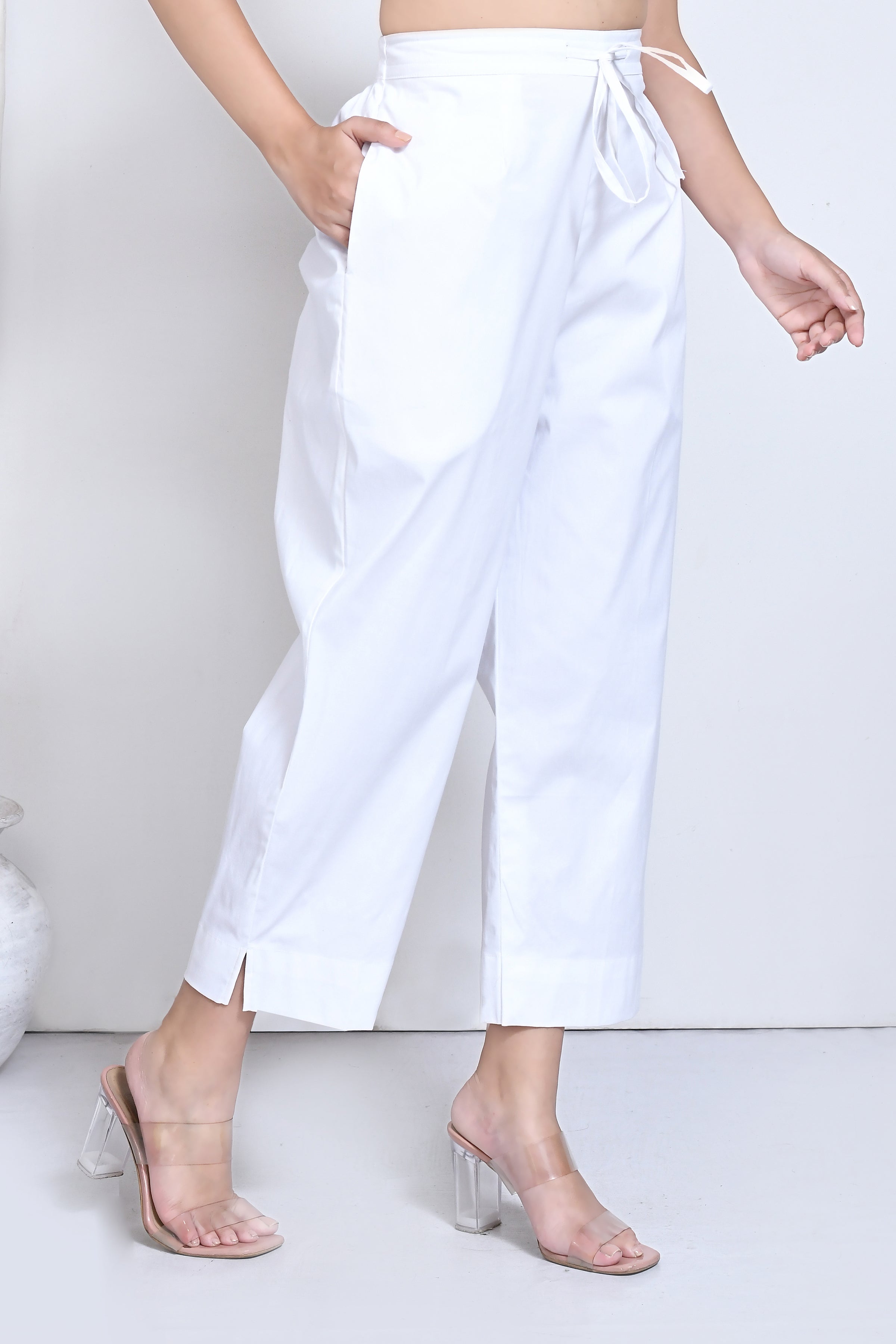White Cotton stretchable pants