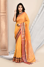 Maheshwari pure handloom plain saree with broad contrast border