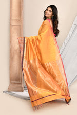 Maheshwari pure handloom plain saree with broad contrast border