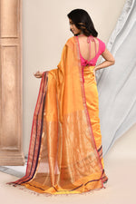 Maheshwari pure handloom plain saree with broad contrast border