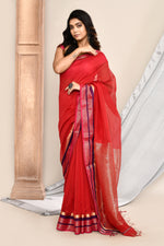 Maheshwari pure handloom plain saree with broad contrast border