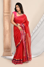 Maheshwari pure handloom plain saree with broad contrast border