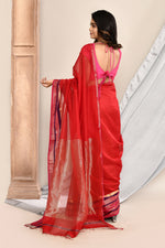 Maheshwari pure handloom plain saree with broad contrast border
