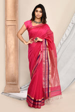 Maheshwari pure handloom plain saree with broad contrast border