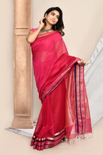 Maheshwari pure handloom plain saree with broad contrast border