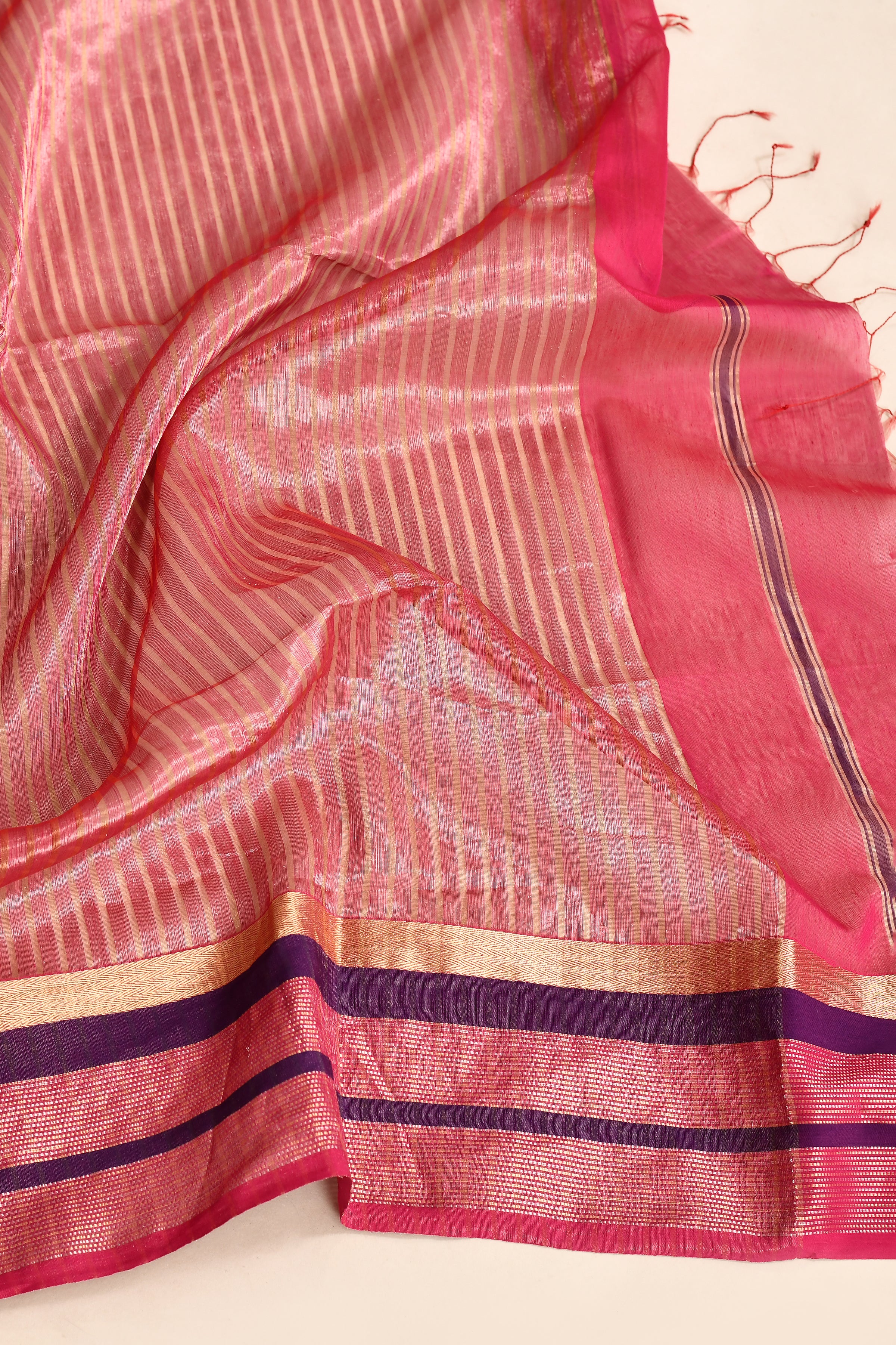 Maheshwari pure handloom plain saree with broad contrast border