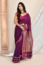 Maheshwari pure handloom plain saree with broad contrast border