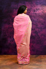 Pure Cotton Saree with Woven Buti & Floral Border – Rose Pink