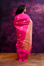 Pure Munga Silk Saree with Delicately Woven Floral Butis – Hot Pink