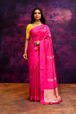 Pure Munga Silk Saree with Delicately Woven Floral Butis – Hot Pink