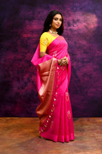 Pure Munga Silk Saree with Delicately Woven Floral Butis – Hot Pink