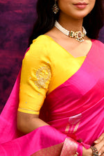 Pure Munga Silk Saree with Delicately Woven Floral Butis – Hot Pink