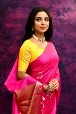 Pure Munga Silk Saree with Delicately Woven Floral Butis – Hot Pink