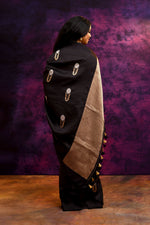 Pure Munga Silk Saree with Delicately Woven Floral Butis – Black