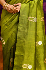 Pure Munga Silk Saree with Delicately Woven Floral Butis – Parrot Green