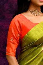 Pure Munga Silk Saree with Delicately Woven Floral Butis – Parrot Green