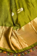 Pure Munga Silk Saree with Delicately Woven Floral Butis – Parrot Green