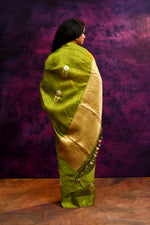 Pure Munga Silk Saree with Delicately Woven Floral Butis – Parrot Green