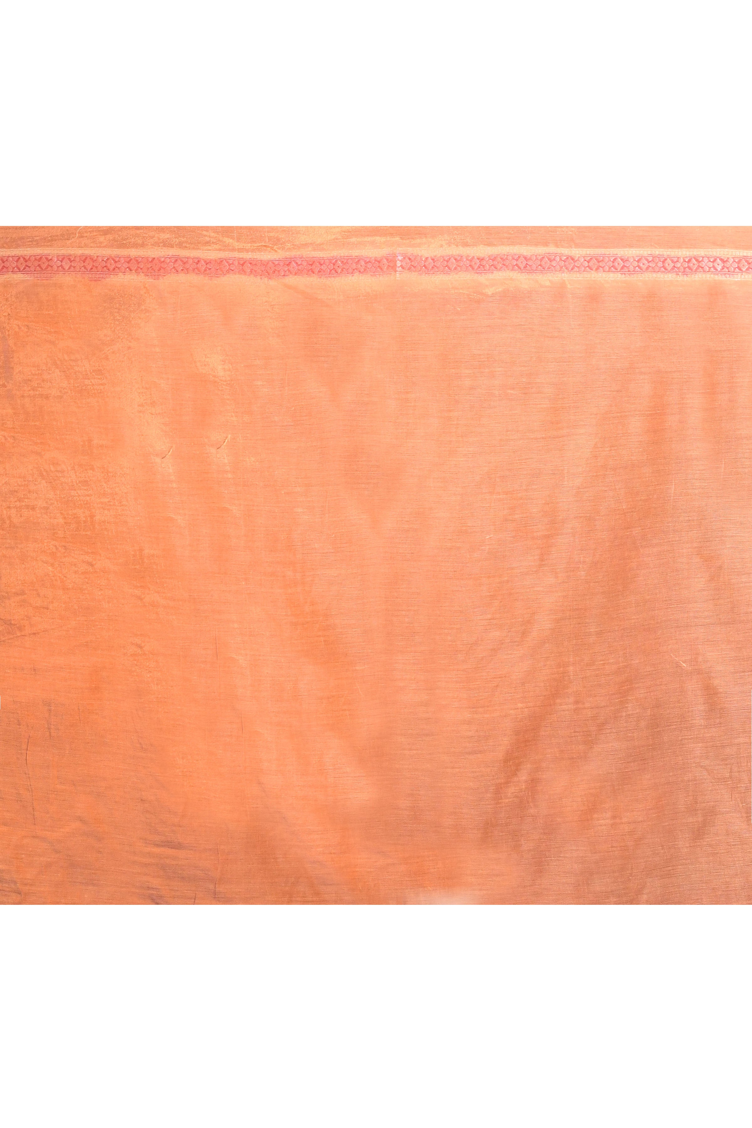 Pure Chanderi Cotton Saree with Woven Buti Motifs – Peach & Coral Pink