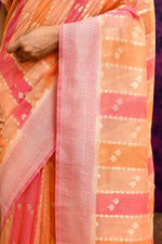 Pure Chanderi Cotton Saree with Woven Buti Motifs – Peach & Coral Pink