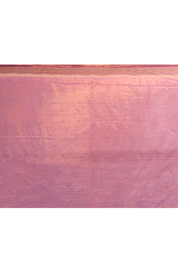 Pure Chanderi Cotton Saree with Woven Buti Motifs – Mauve Pink & Burnt Orange