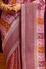Pure Chanderi Cotton Saree with Woven Buti Motifs – Mauve Pink & Burnt Orange