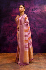 Pure Chanderi Cotton Saree with Woven Buti Motifs – Mauve Pink & Burnt Orange
