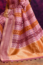 Pure Chanderi Cotton Saree with Woven Buti Motifs – Mauve Pink & Burnt Orange