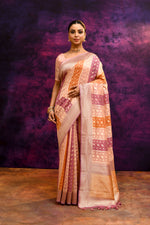 Pure Chanderi Cotton Saree with Woven Buti Motifs – Blush Pink, Peach & Burnt Orange