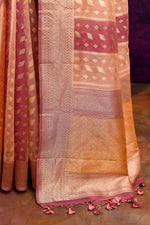 Pure Chanderi Cotton Saree with Woven Buti Motifs – Blush Pink, Peach & Burnt Orange