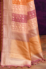 Pure Chanderi Cotton Saree with Woven Buti Motifs – Blush Pink, Peach & Burnt Orange