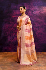 Pure Chanderi Cotton Saree with Woven Buti Motifs – Blush Pink, Peach & Burnt Orange