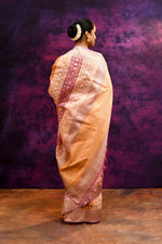 Pure Chanderi Cotton Saree with Woven Buti Motifs – Blush Pink, Peach & Burnt Orange