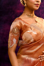 Pure Banarasi Tissue Silk Saree with Leaf Motifs – Rustic Orange