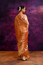 Pure Banarasi Tissue Silk Saree with Leaf Motifs – Rustic Orange