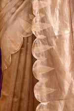 Pure Banarasi Tissue Silk Saree with Zari Leaf Border & Embroidered Blouse – Rose Gold