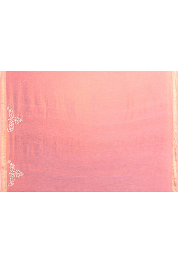 Pure handloom Maheshwari Cotton tissue blend Saree with Lucknowi Chikankari Embroidery – Blush Pink