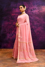 Pure Cotton Saree with Lucknowi Chikankari Embroidery – Blush Pink