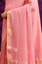 Pure Cotton Saree with Lucknowi Chikankari Embroidery – Blush Pink
