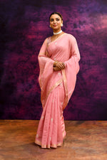 Pure Cotton Saree with Lucknowi Chikankari Embroidery – Blush Pink