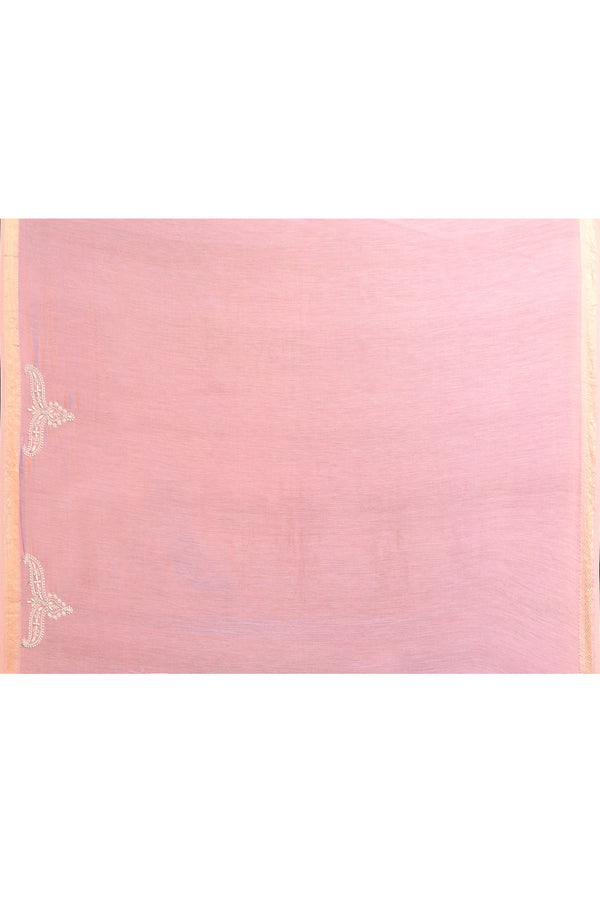 Pure Cotton Saree with Lucknowi Chikankari Embroidery – Dusty Rose Pink