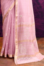 Pure Cotton Saree with Lucknowi Chikankari Embroidery – Dusty Rose Pink