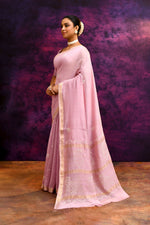 Pure Cotton Saree with Lucknowi Chikankari Embroidery – Dusty Rose Pink