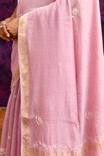 Pure Cotton Saree with Lucknowi Chikankari Embroidery – Dusty Rose Pink