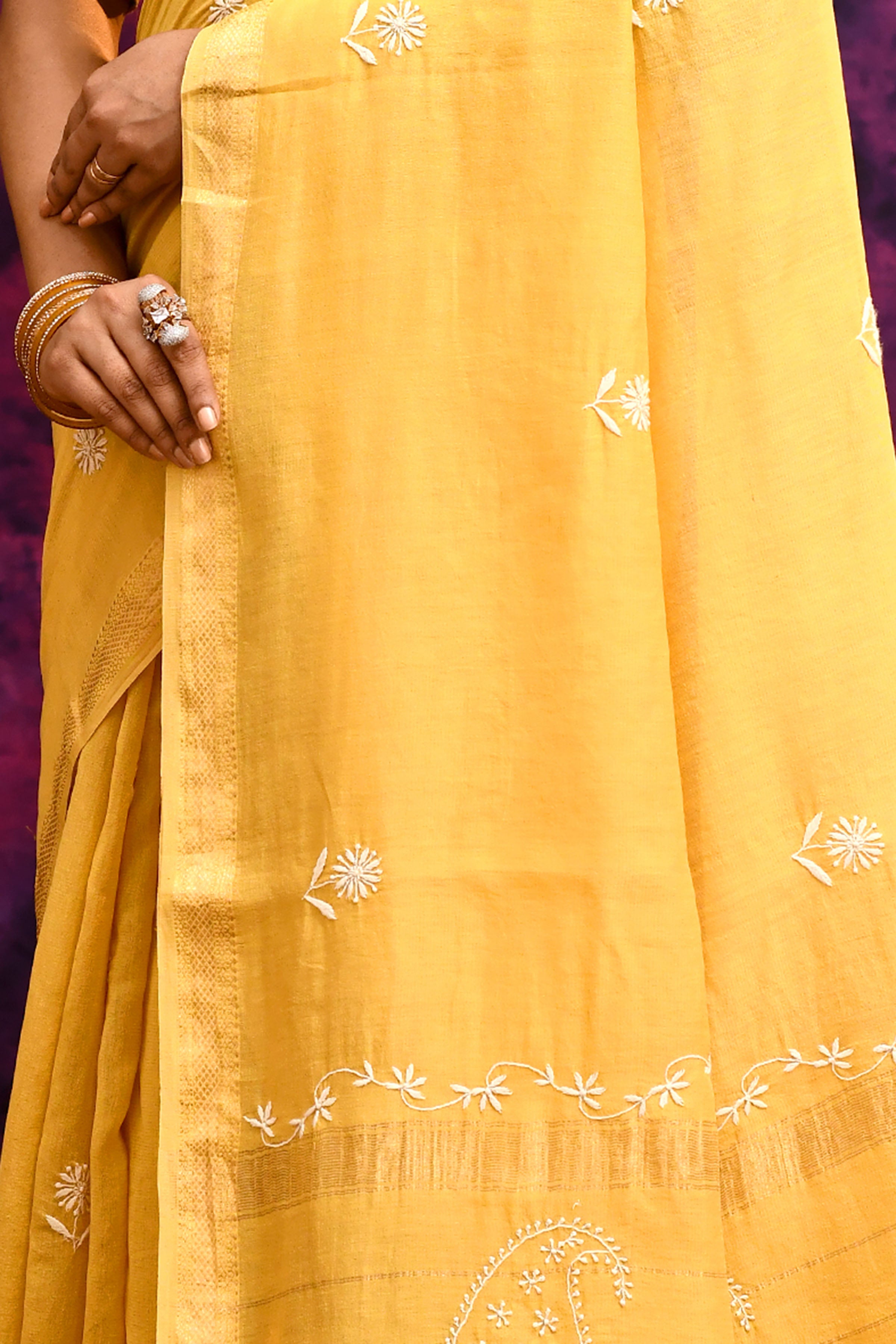 Pure Cotton Saree with Lucknowi Chikankari Embroidery – Mustard Yellow