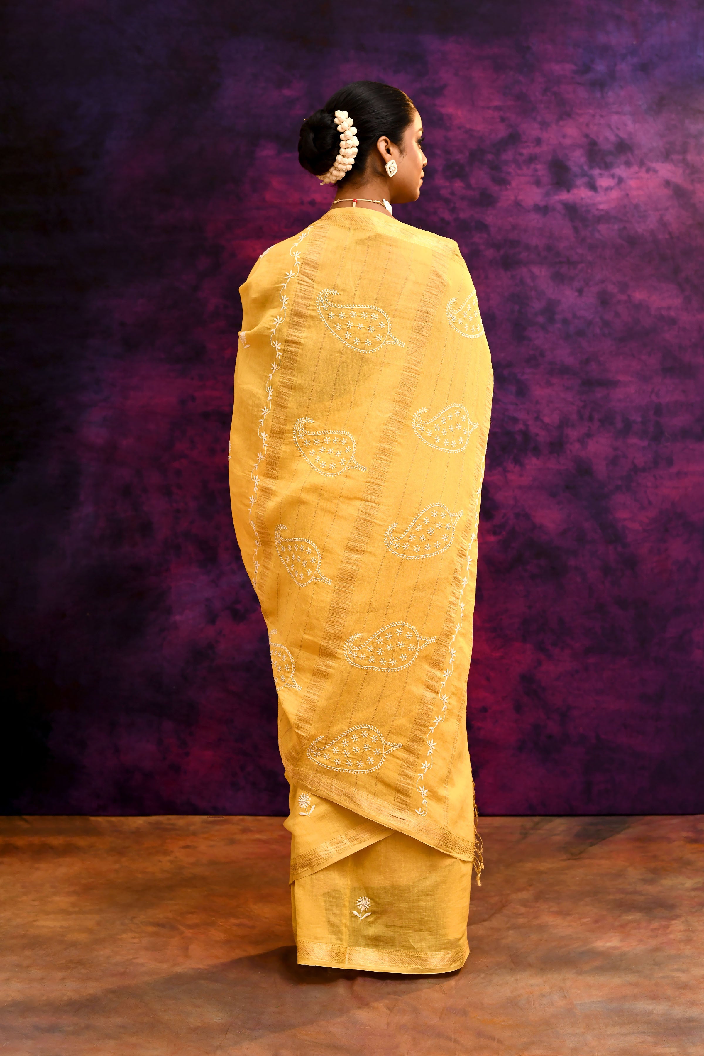 Pure Cotton Saree with Lucknowi Chikankari Embroidery – Mustard Yellow