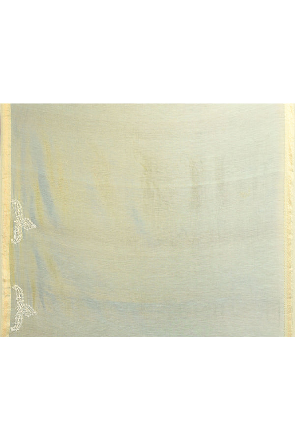 Pure handloom Maheshwari Cotton tissue blend Saree with Lucknowi Chikankari Embroidery – Mint Green