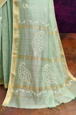 Pure Cotton Saree with Lucknowi Chikankari Embroidery – Mint Green